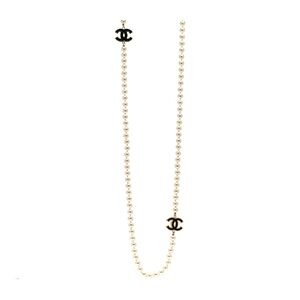 Chanel Pearl Beaded Resin CC Long Necklace in Black and Gold